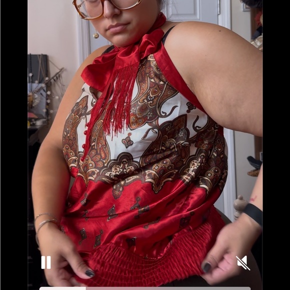 Vintage Lane Bryant y2k Satin Faced Adjustable Scarf Tie Halter Top Plus Size 18 - Picture 3 of 8